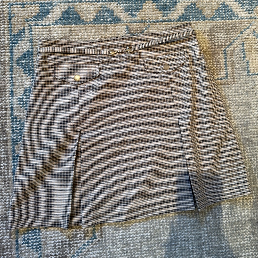 Topshop Classic Pleated Mini Skirt in Brown Glen Plaid